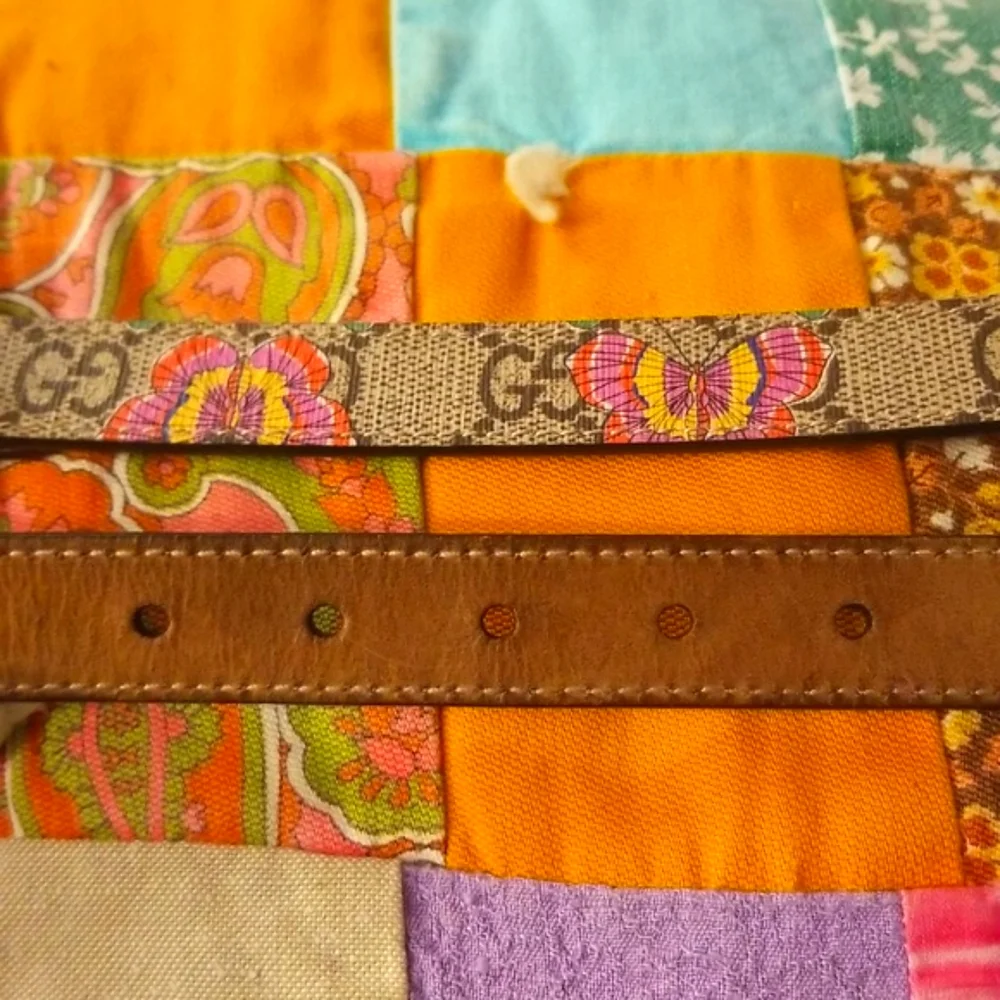 GG Supreme Monogram Gucci Leather Butterfly Belt Small Adult Lg Child Brown/Pink